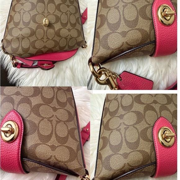 Coach c2817 Addie Crossbody In Signature Canvas Khaki Fuschia Org $328 - Picture 5 of 13